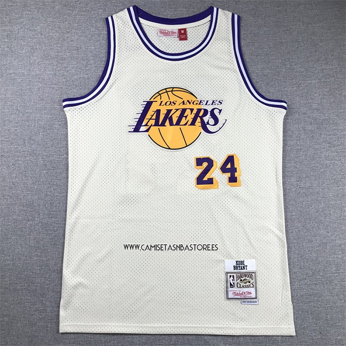 Kobe Bryant NO 24 Camiseta Los Angeles Lakers Mitchell & Ness Chainstitch Crema